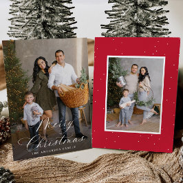 Elegant Merry Christmas Calligraphy Red 2 Photo シーズンカード