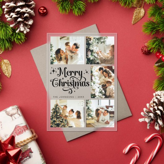 Elegant Merry Christmas Card Family Photo Collage アクリル招待状 (インサイチュ (クリスマス))