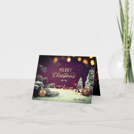 Elegant Merry Christmas Card with Gold Script  サンキューカード (正面)