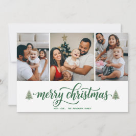 Elegant Merry Christmas Family 3 Photos Flat Card シーズンカード