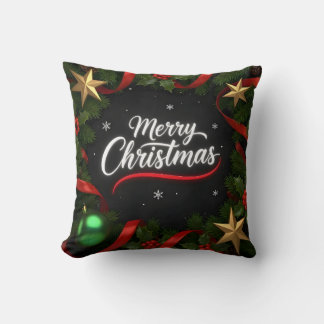 Elegant Merry Christmas Festive Throw Pillow クッション
