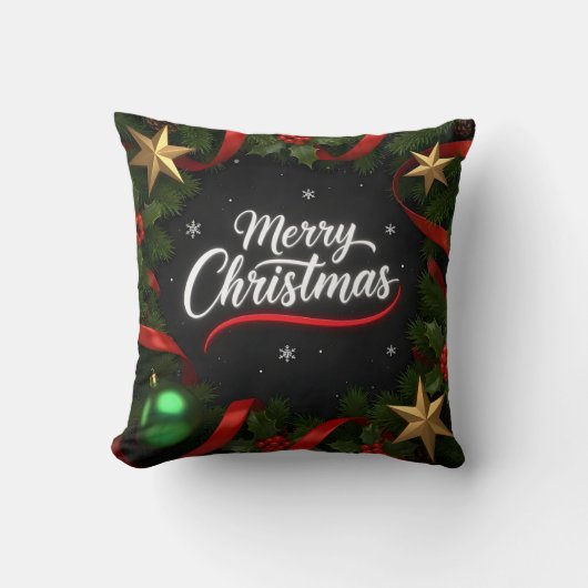 Elegant Merry Christmas Festive Throw Pillow クッション (正面)