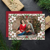 Elegant Merry Christmas Floral Frame Custom Photo シーズンカード