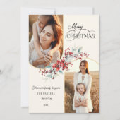 Elegant Merry Christmas Floral Gold Arch 2-Photo シーズンカード (正面)