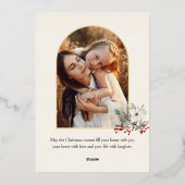 Elegant Merry Christmas Floral Gold Arch 2-Photo 箔シーズンカード (裏面)