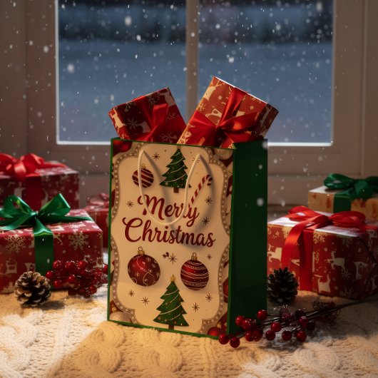 Elegant Merry Christmas Gift Bag ミディアムペーパーバッグ
