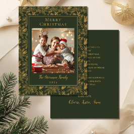 Elegant Merry Christmas Green Faux Gold Photo シーズンカード