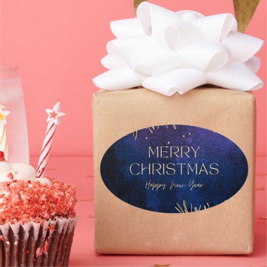 Elegant Merry Christmas & Happy New Year Sticker 楕円形シール (パーティー)