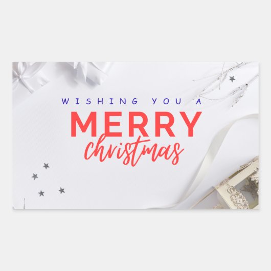 Elegant Merry Christmas Holiday Greeting Sticker 長方形シール (正面)