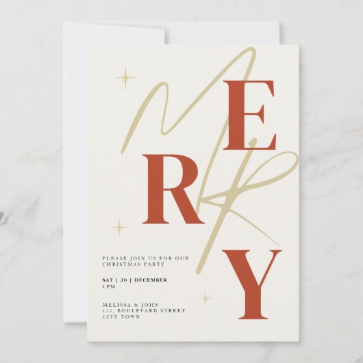 Elegant Merry Christmas Invitation Typography 招待状 (正面)