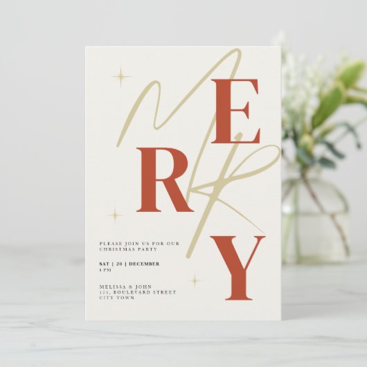 Elegant Merry Christmas Invitation Typography 招待状 (スタンド正面)