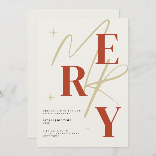 Elegant Merry Christmas Invitation Typography 招待状 (正面/裏面)
