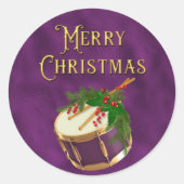 Elegant Merry Christmas Music Drum Purple ラウンドシール (正面)