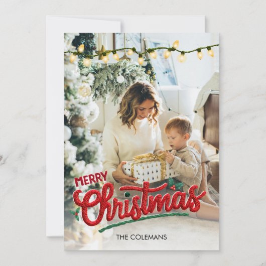 Elegant Merry Christmas one photo personalized シーズンカード (正面)