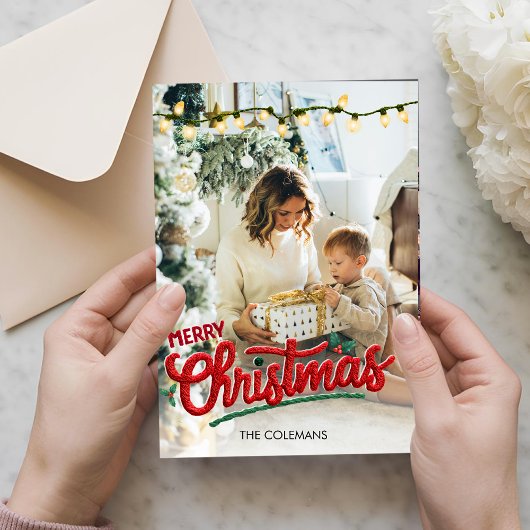 Elegant Merry Christmas one photo personalized シーズンカード