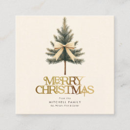 Elegant Merry Christmas Pine Tree Bow Family エンクロージャーカード