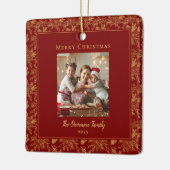 Elegant Merry Christmas Red Faux Gold Photo セラミックオーナメント (左)