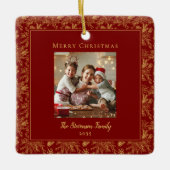 Elegant Merry Christmas Red Faux Gold Photo セラミックオーナメント (正面)