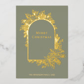 Elegant Merry Christmas Sage Green Gold  箔シーズンカード (正面)