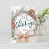 Elegant Merry Christmas Script Botanical Wreath  シーズンカード (スタンド正面)