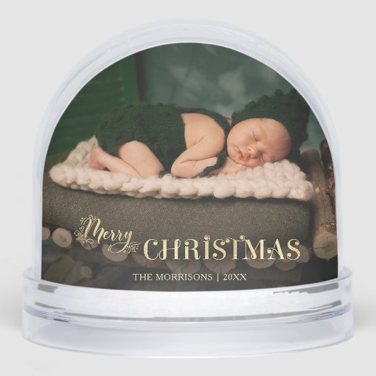 Elegant Merry Christmas Script Photo Snow Globe (正面)