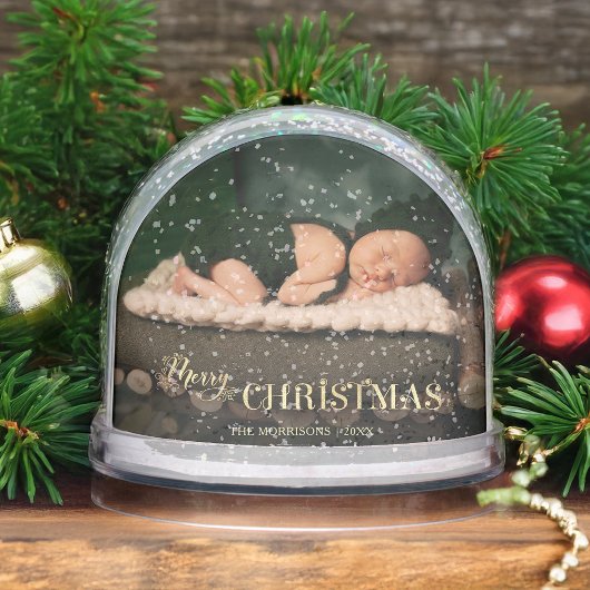 Elegant Merry Christmas Script Photo Snow Globe