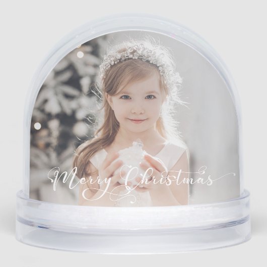 Elegant Merry Christmas Script Photo Snow Globe (正面)