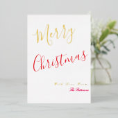 Elegant Merry Christmas Script Red with gold  箔シーズンカード (立ち正面)