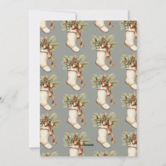 Elegant Merry Christmas Script Watercolor Stocking シーズンカード (裏面)