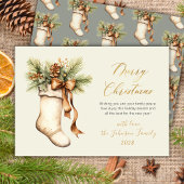 Elegant Merry Christmas Script Watercolor Stocking シーズンカード