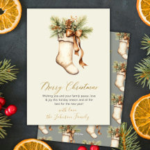 Elegant Merry Christmas Script Watercolor Stocking