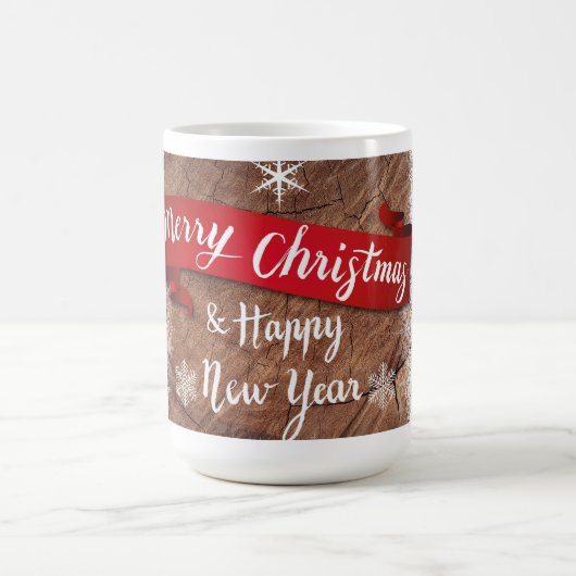 Elegant Merry Christmas Script White Snowflakes コーヒーマグカップ (中央)