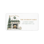 Elegant Merry Christmas Sticker with Fireplace ラベル (正面)