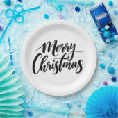 Elegant Merry Christmas Text Paper Plates ペーパープレート (パーティー)