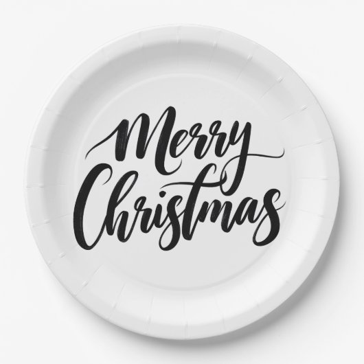 Elegant Merry Christmas Text Paper Plates ペーパープレート (正面)