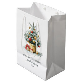 Elegant Merry Christmas Tree Gift Bag ミディアムペーパーバッグ