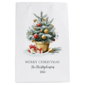 Elegant Merry Christmas Tree Gift Bag ミディアムペーパーバッグ (正面)