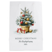 Elegant Merry Christmas Tree Gift Bag ミディアムペーパーバッグ (裏面)