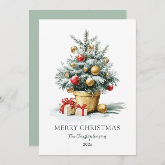 Elegant Merry Christmas Tree Non Photo Card シーズンカード (正面/裏面)