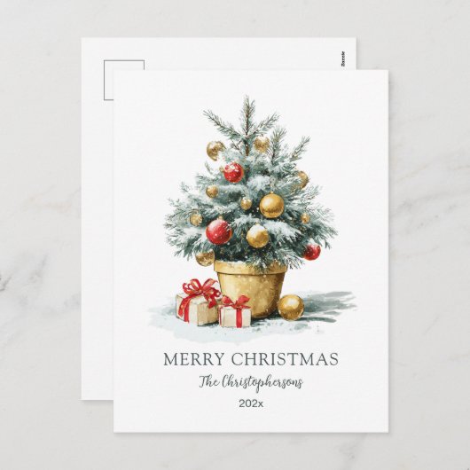 Elegant Merry Christmas Tree Postcard シーズンポストカード (正面/裏面)