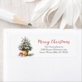 Elegant Merry Christmas Tree Return Address Labels ラベル (インサイチュ)