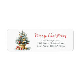 Elegant Merry Christmas Tree Return Address Labels ラベル