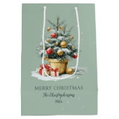 Elegant Merry Christmas Tree Sage Green Gift Bag ミディアムペーパーバッグ (裏面)