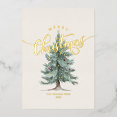 Elegant Merry Christmas Tree Script Business Logo 箔シーズンカード (正面)