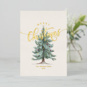 Elegant Merry Christmas Tree Script Business Logo 箔シーズンカード (立ち正面)