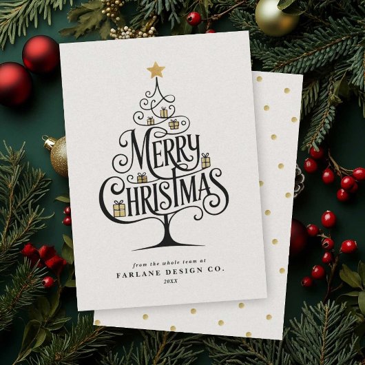 Elegant “Merry Christmas” Typography Tree Business シーズンカード