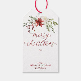Elegant Merry Christmas Watercolor Berries Holiday ギフトタグ