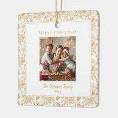 Elegant Merry Christmas White Faux Gold Photo セラミックオーナメント (左)