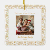 Elegant Merry Christmas White Faux Gold Photo セラミックオーナメント (正面)