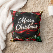 Elegant Merry Christmas Wreath Pillow クッション (ブランケット)